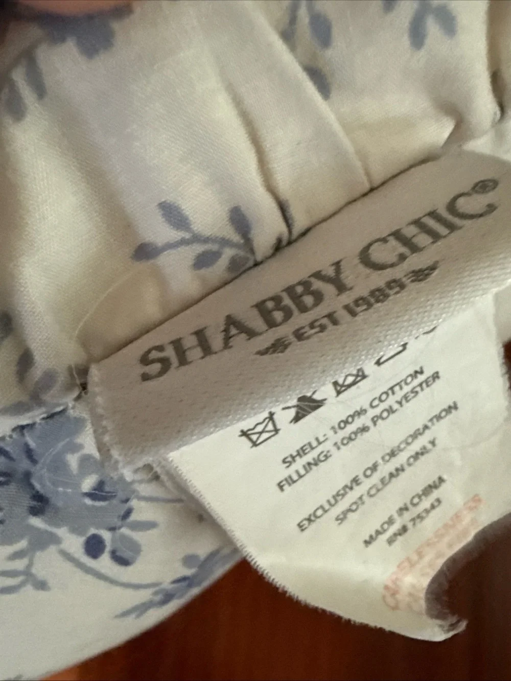 Rachel Ashwell Shabby Chic Heart Pillow Cream And Blue Floral & Birds Ruffle
